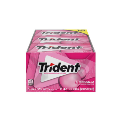 Trident Sugar Free Gum, Bubblegum, 14 Pieces, 15 ct
