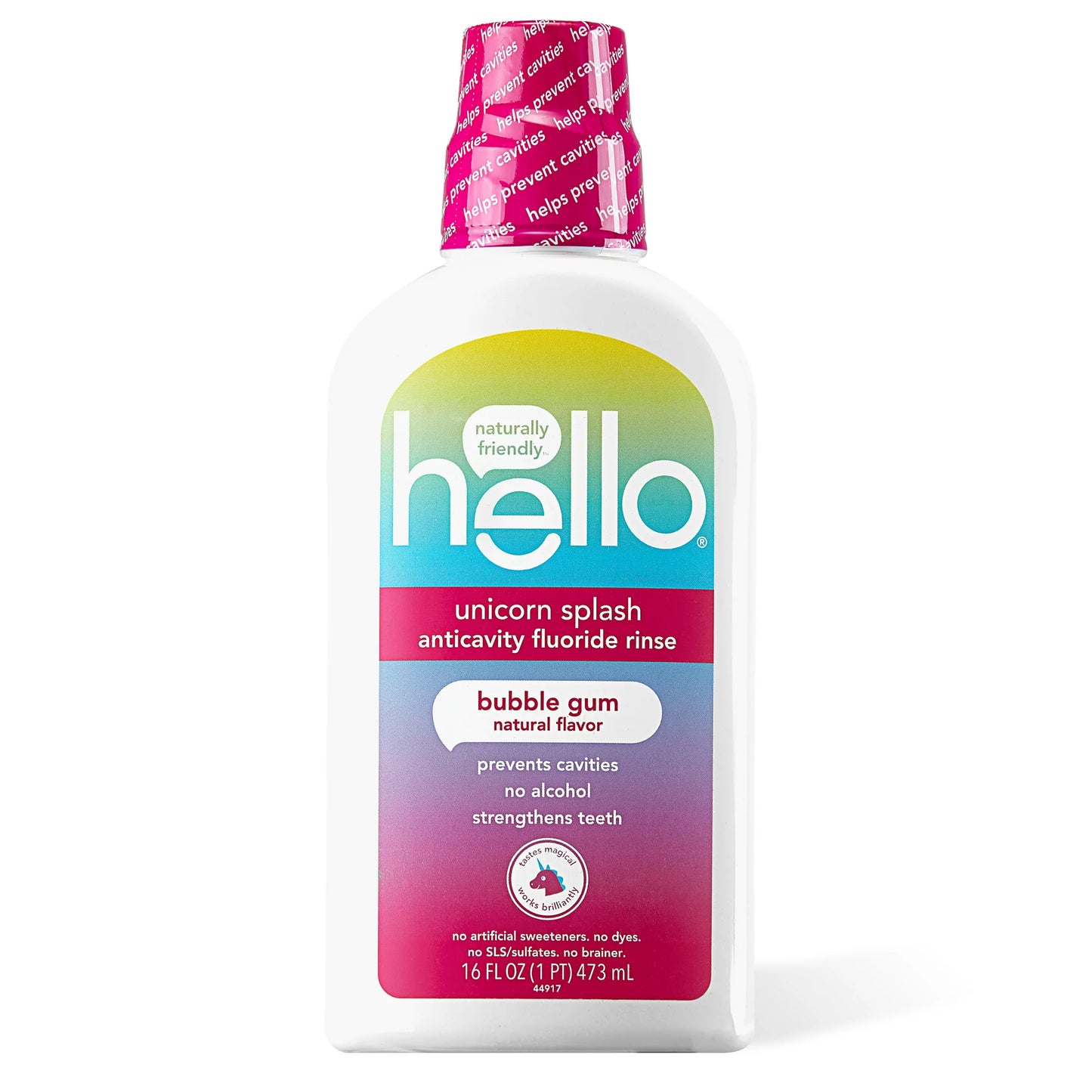 Hello Kids Mouthwash with Unicorn Bubble Gum Flavor, 473ml
