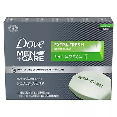 Dove Men+Care Body and Face Bar Soap Extra Fresh, 3.75oz 14ct