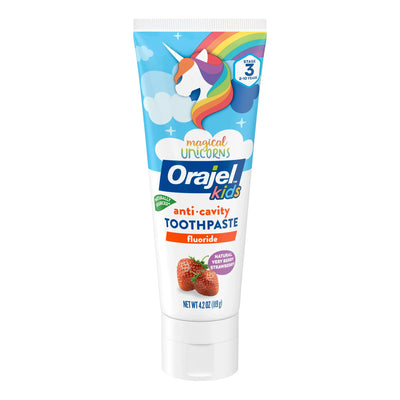 Orajel Kids Mermaid and Magical Unicorns Anti-Cavity Fluoride Toothpaste Natural Very Berry Strawberry Flavor, 4.2oz