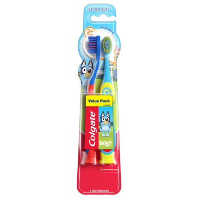 Colgate Kids Toothbrush with Extra Soft Bristles and Suction Cup Bluey, 2 pk