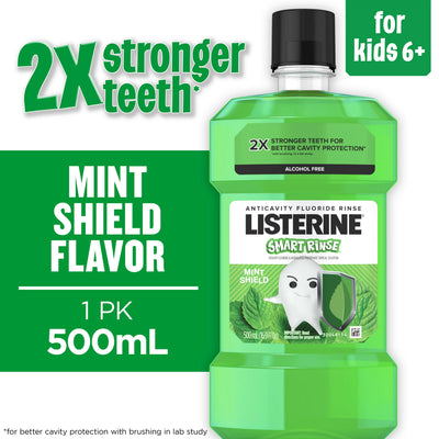 Listerine Smart Rinse Kids Anticavity Mouthwash Mint Shield, 500mL