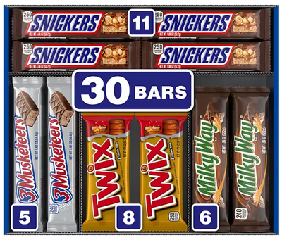 Snickers, Twix and More Assorted Chocolate Candy Bars, 3.4lb 1.56kg