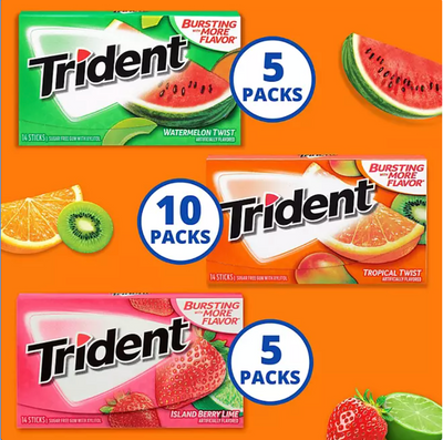 Trident Fruit Variety Pack Sugar Free Gum, 1.54lb 0.70kg