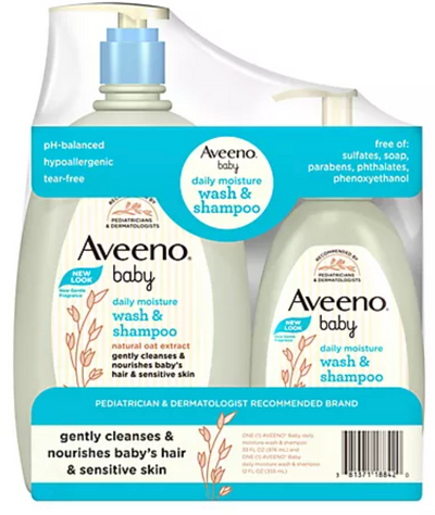 Aveeno Baby Gentle Wash & Shampoo with Natural Oat Extract, 33 fl. oz./12 fl. oz.