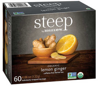 Steep by Bigelow Lemon Ginger Herbal Tea, 60ct