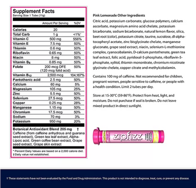 Zipfizz Energy Drink Mix Pink Lemonade, 20ct