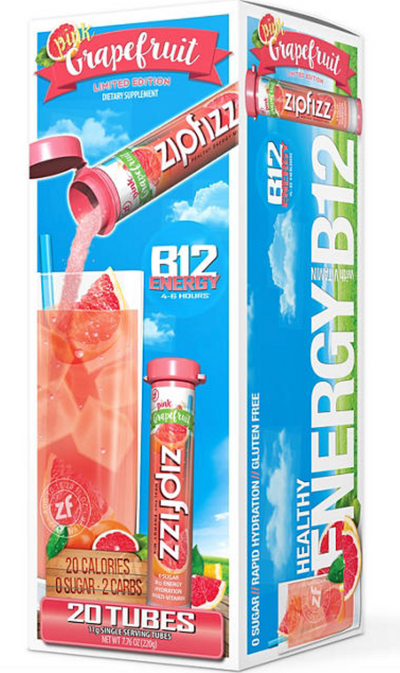 Zipfizz Energy Drink Mix Pink Grapefruit, 20ct