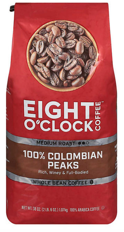 Eight O'Clock Whole Bean Coffee 100% Colombian Peaks, 2.375lb 1077g