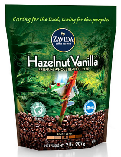 Zavida Coffee® Whole Bean Coffee Hazelnut Vanilla, 2lb 907g