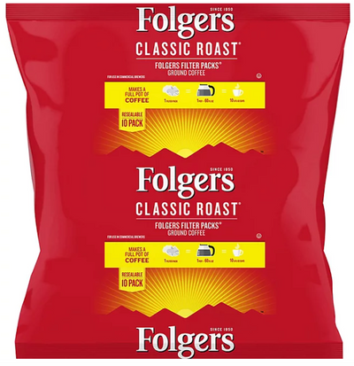Folgers Classic Roast Ground Coffee Filter Packs, 2.25lb 1kg
