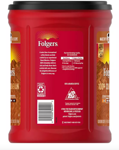 Folgers 100% Medium Roast Ground Colombian Coffee, 2.5lb, 1142g