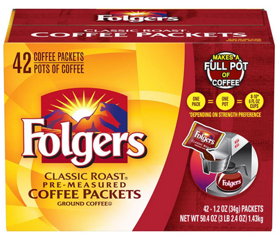 Folgers Classic Roast Ground Coffee Packets, 3.15lb 1428g