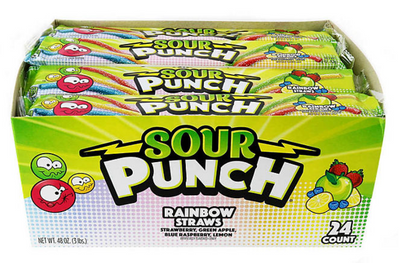 SOUR PUNCH Rainbow Straws Assorted Candy, 3lb 1.36kg