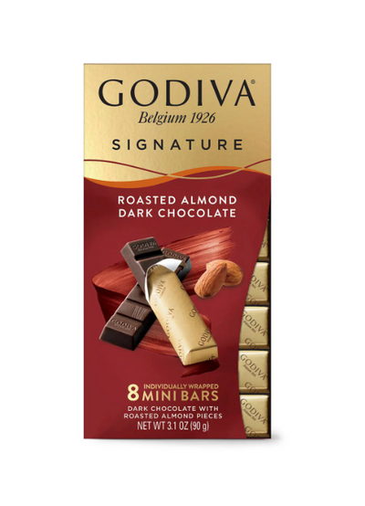 Godiva Signature Roasted Almond Dark Chocolate Mini Bars, 8 Count, 3.1 oz
